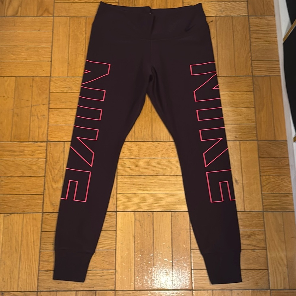 Nike Women's Leggings - Dark Purple with Pink Logo